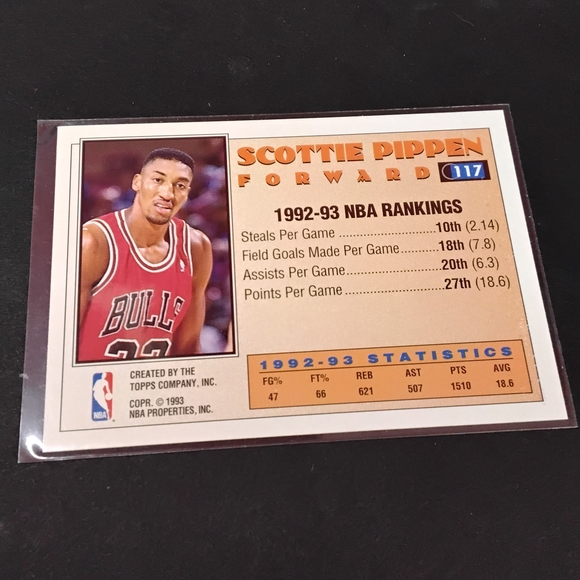 1992-93 Topps All-Star Scottie Pippen Basketball Card - Picture 2 of 2
